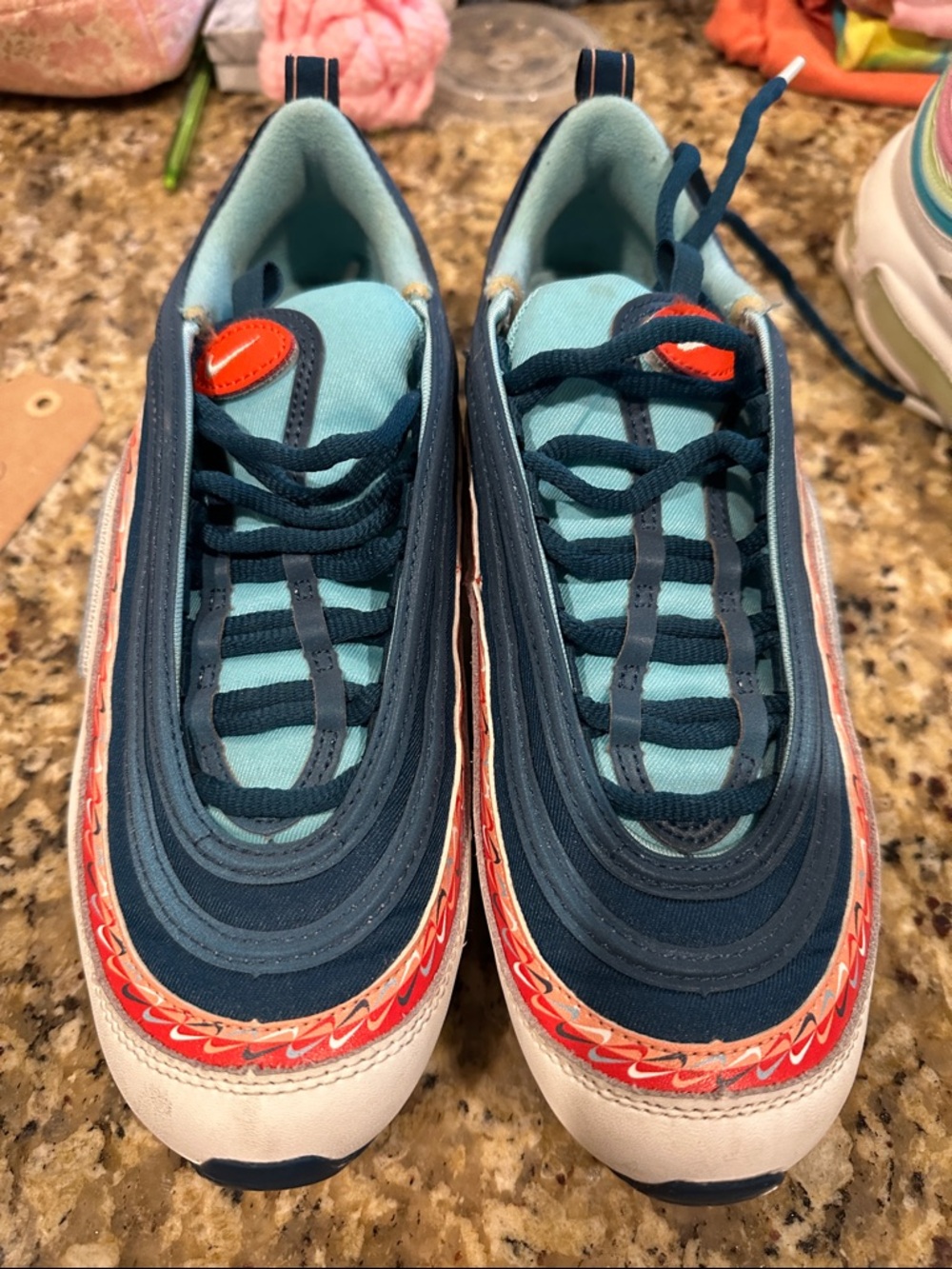 Nike Youth Athletic Shoes - Navy, Teal & Orange Accent